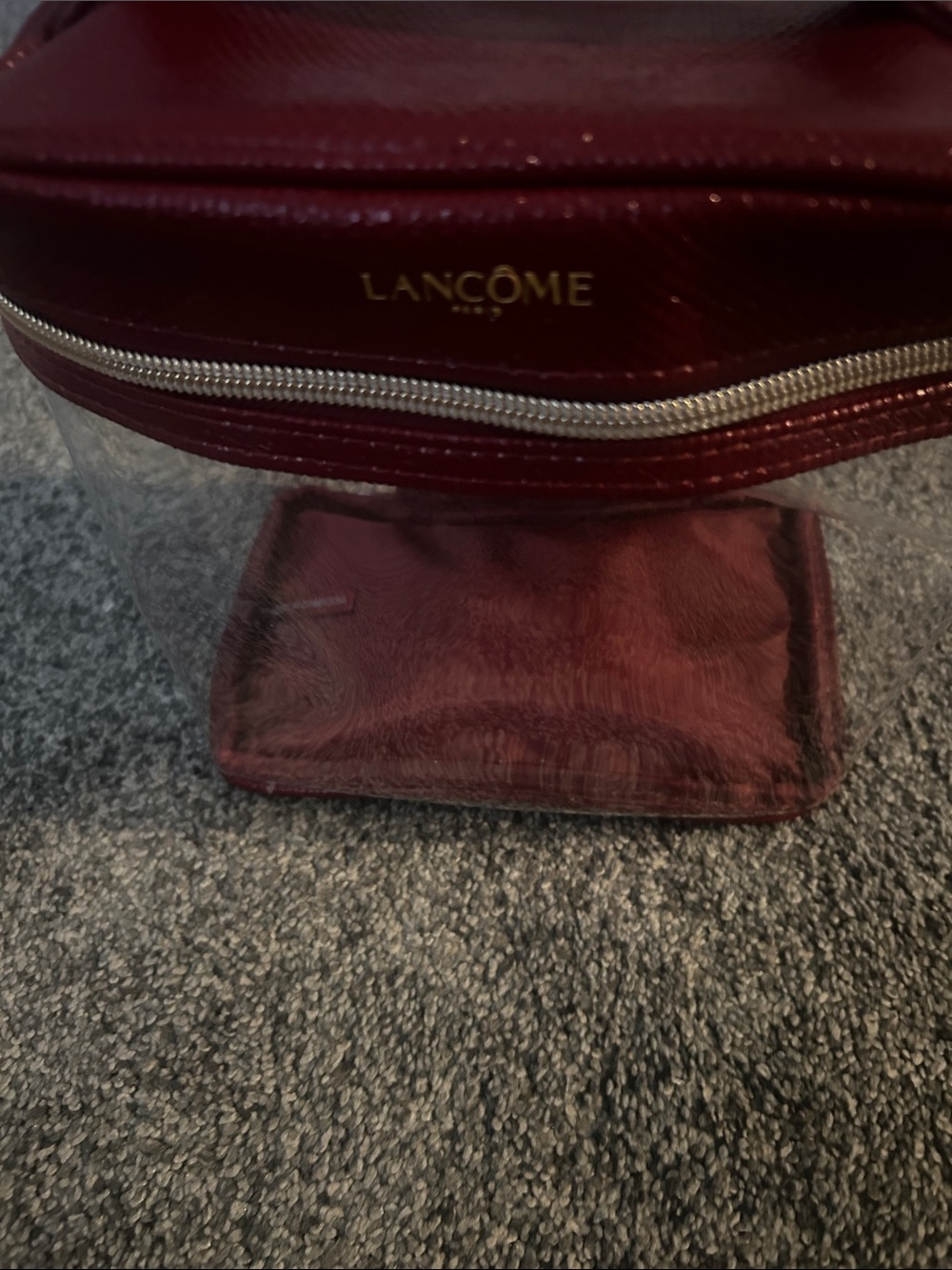 Lancôme Clear Cosmetic Pouch with Burgundy Trim